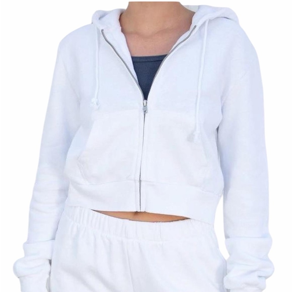 Brandy Melville white Crystal cropped zip up hoodie